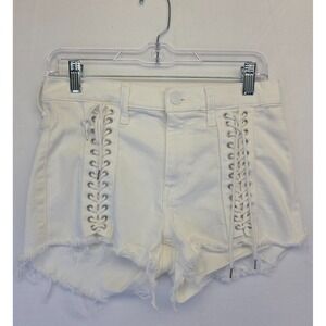 Y2KExpress Shorts Women 2 White High Rise Shortie‎ Lace Up Distressed Cut Off
